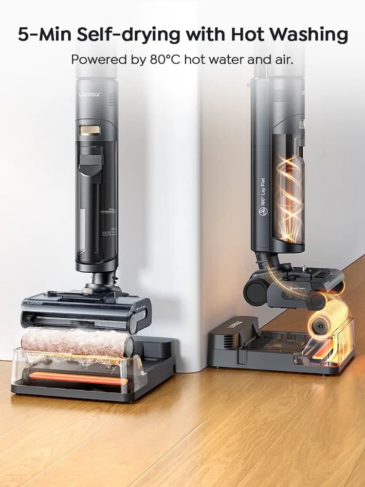 مكنسة لاريسار S7 برو اللاسلكية، تنظيف جاف ورطب، ممسحة، تجفيف سريع في 5 دقائق، غسيل ساخن 80 درجة مئوية، قوة شفط 19000 باسكال، وقت تشغيل 50 دقيقة، غسالة أرضيات منزلية - 3