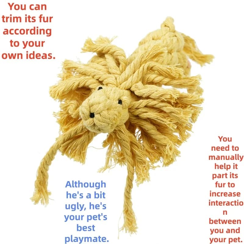 Lion-Shaped Chew Rope Dog Toy - Single Pack,Non-Toxic And Durable, Safe for Dental Care, Interactive Game for Indoor And Outdoor - 5