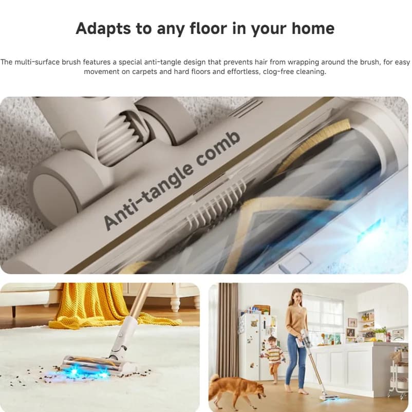 Dreame U20 Cordless Vacuum Cleaner 120AW 22000Pa Blue Light Dust Reveal V-shaped Anti-tangle for Pet Hair Hard Floor Carpet - 6