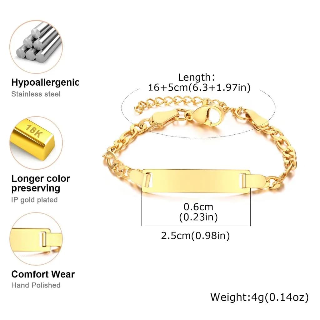 Customized Name & Text Gold Plated Stainless Steel Link Bracelet Fashion Personalized Custom Jewelry Men Women - 3