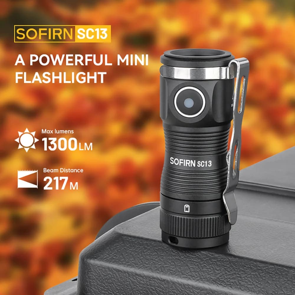 Sofirn SC13 Black Green SST40 LED 1300lm Mini Tactical 18350 Flashlight 6000K Keychain Emergency Torch - 2
