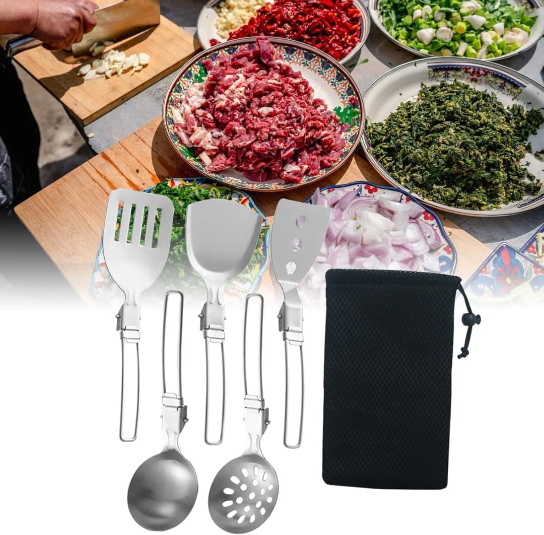 Folding Spatula Spoon Shovel Food Turner Portable 304 StainlessSteel Outdoor Camping BBQ Cooking Tableware Picnic Supplies ﻿ - 4