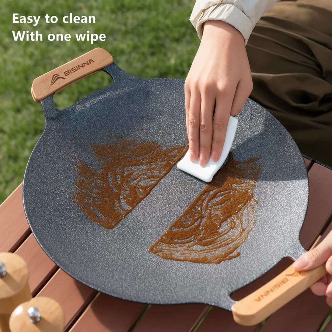 BISINNA 30CM Outdoor BBQ Grill Pan Non Stick Stovetop Baking Tray Korean Roastig Grill Plate Camping Equipment - 5
