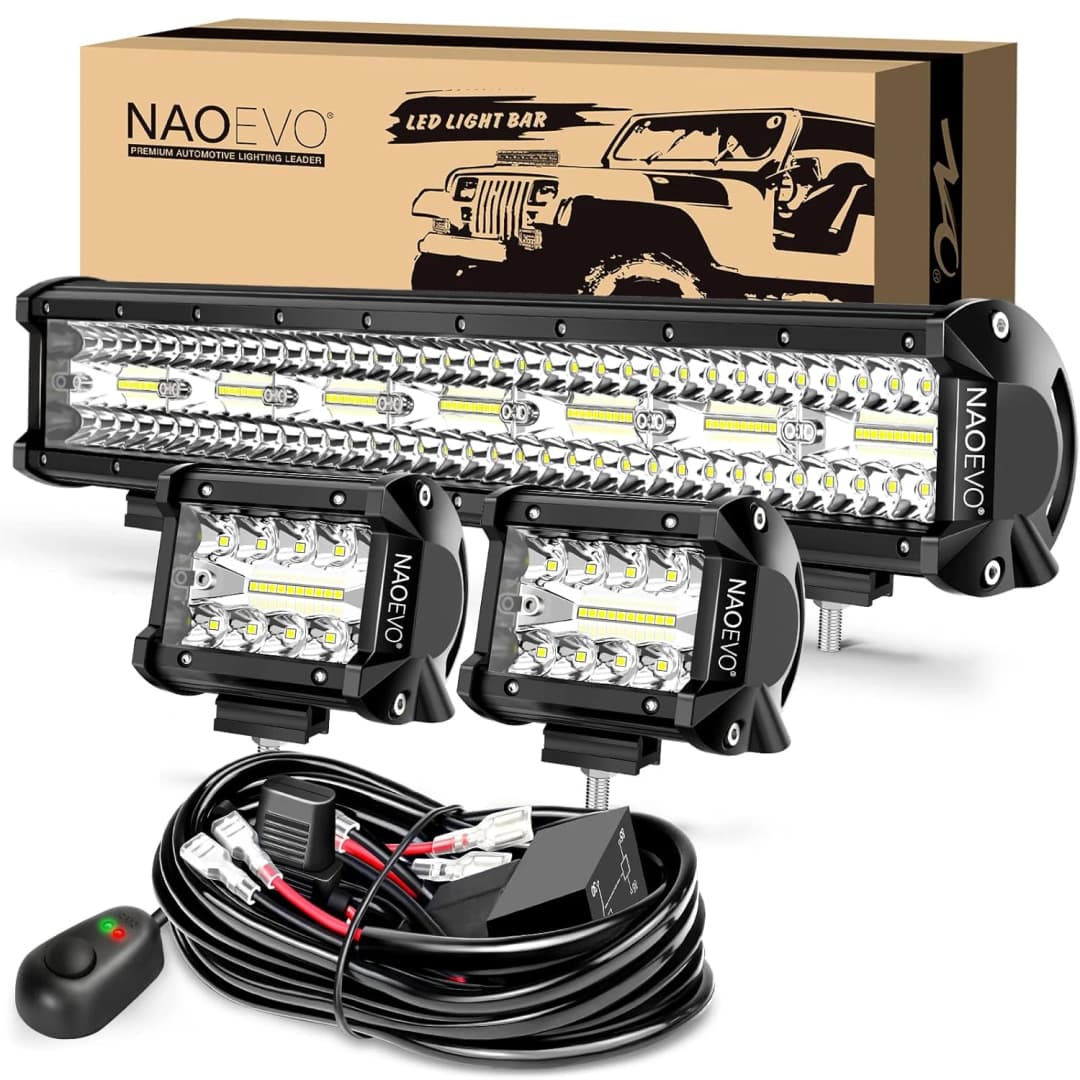NAOEVO 20 Inch LED Light Bar 4Inch LED Lights 100W 24000LM Waterproof LED Off Road Driving Fog Lights Spot Flood Combo Light Bar