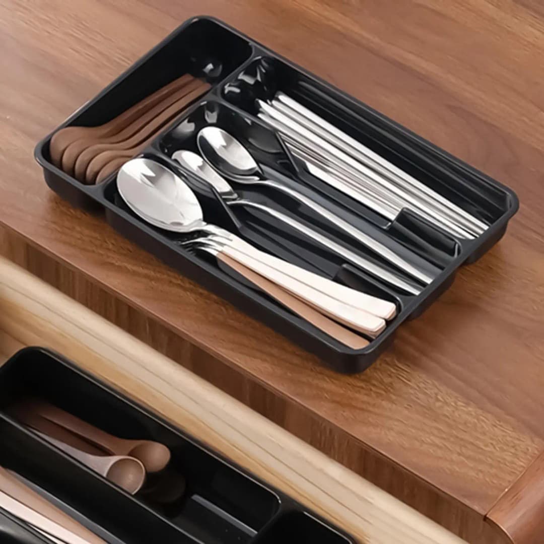 Compact Silverware Organizer with 4 Compartments Flatware Holder, Kitchen Cabinet Countertop Storage Solution Home Use - 4