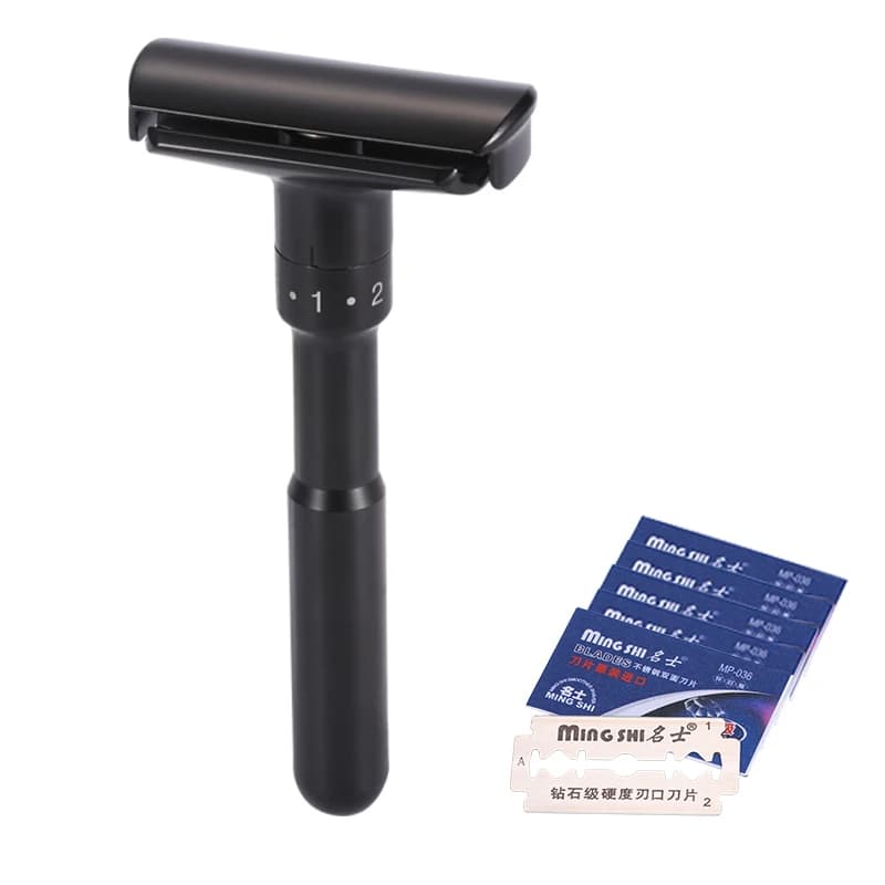 Mingshi Metal Adjustable Safety Razor Travel Double Edge Classic Men Shaving  Black Hair Removal Shaver with 5 Blades - 4