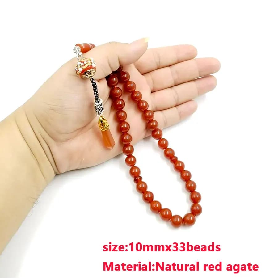 Tasbih Natural Brazil Red Agate stone misbaha 2025 fashion bracelet prayer beads eid ramadan gift arabic accessories on hand - 6