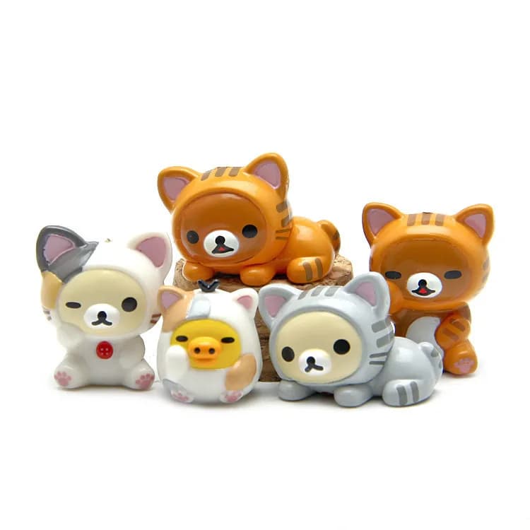 5pcs Rilakkuma Action Figures Cute Relax Bear Doll Kids Classic Toys Car Model Ornaments Home Decoration Children Gift Hot Sales - 5