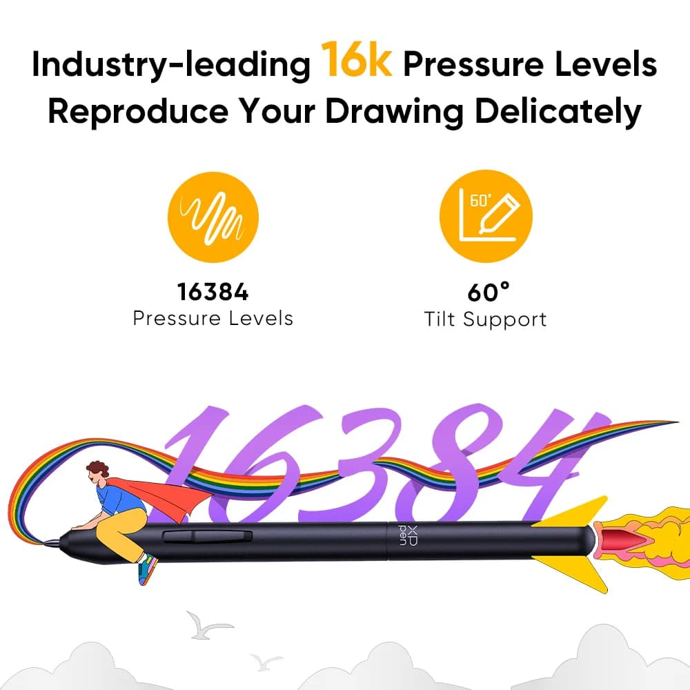 XPPen Deco 640 Graphics Tablet 16K Pressure Levels 16x9cm Drawing Area with 8 Keys 60 Tilt for OSU Game Android Windows Mac - 2