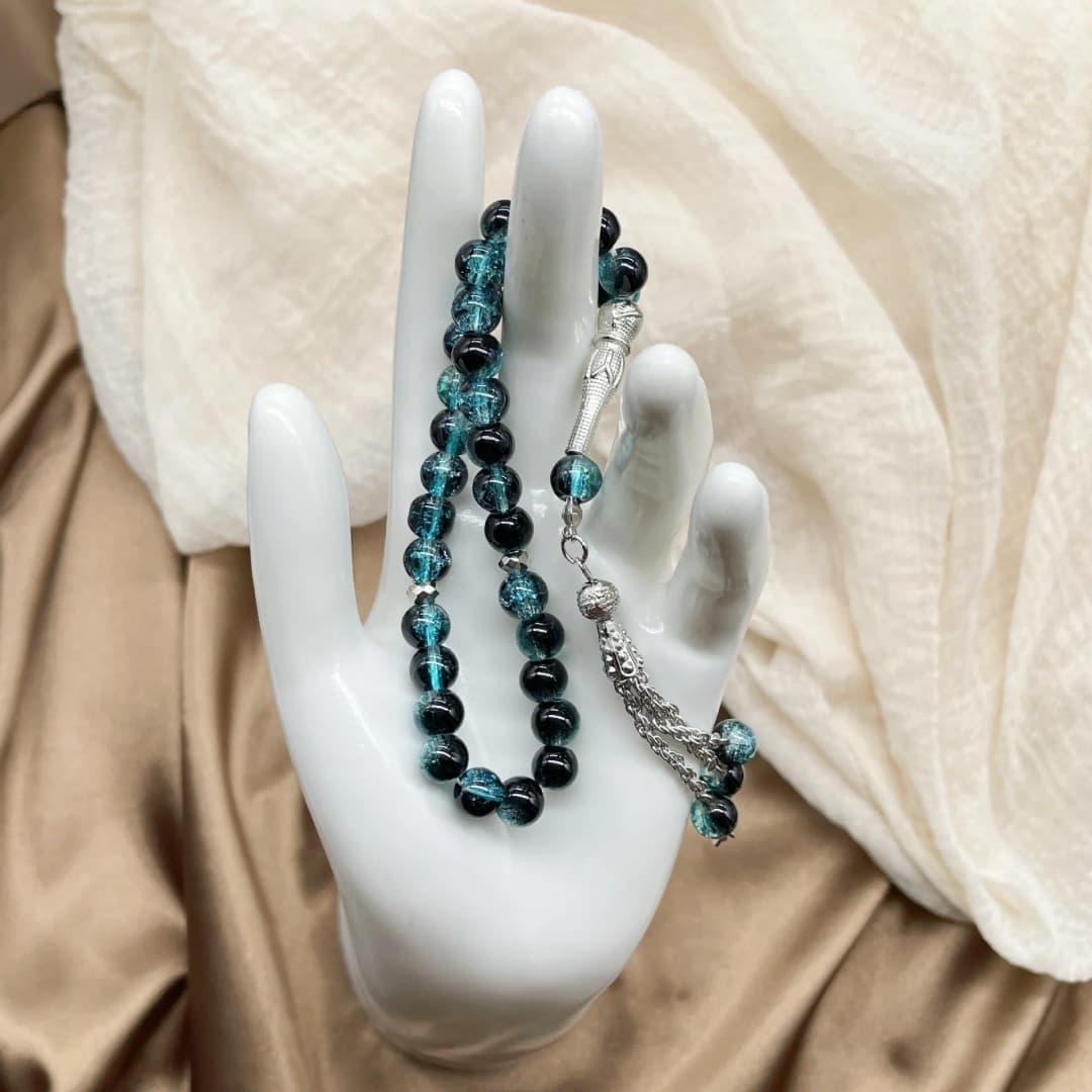 مسبحة جديدة من 33 حبة، 8 ملم، من الزجاج المتشقق، مسبحة صلاة مسلمة للعبادة اليومية، هدية عيد رمضان للنساء - 2