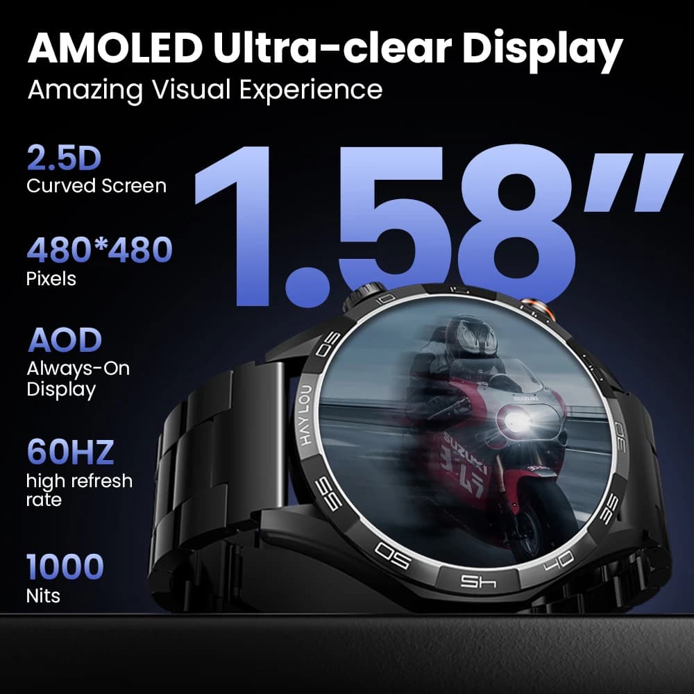 ساعة HAYLOU Solar 5 الذكية للمكالمات الصوتية بشاشة AMOLED مقاس 1.58 بوصة ومعدل تحديث 60 هرتز، مع مراقبة صحية على مدار 24 ساعة وساعة رياضية للرجال - 3