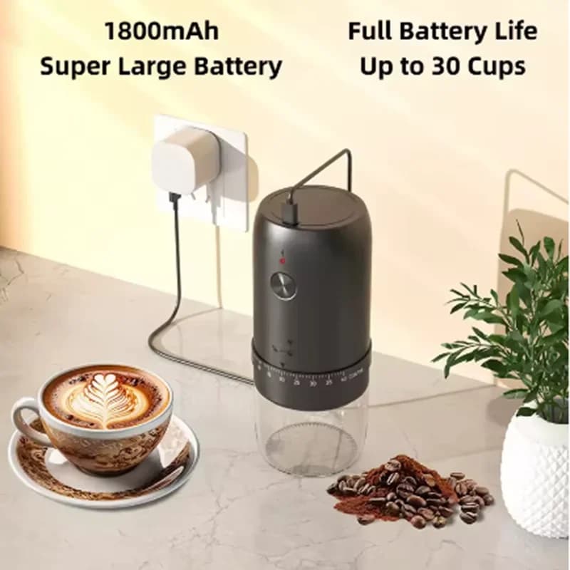مطحنة بن قهوة كهربائية محمولة 1800 مللي أمبير 40 ترس قابلة للتعديل خارجيًا مطحنة منزلية قابلة لإعادة الشحن آلة قهوة منزلية - 3