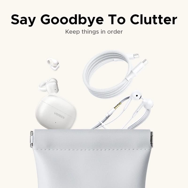 UGREEN Earphone Case Magnetic Leather Bag for Bluetooth Open Ear Clip Wireless Earbuds In-ear Headphones Cable Wired Storage Bag - 2