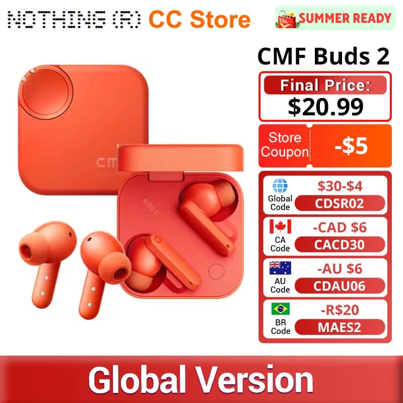 سماعات أذن لاسلكية NOTHING CMF Buds 2 سماعات بلوتوث جديدة مع إلغاء ضوضاء هجين 48dB ANC وقت تشغيل 55 ساعة 6HD