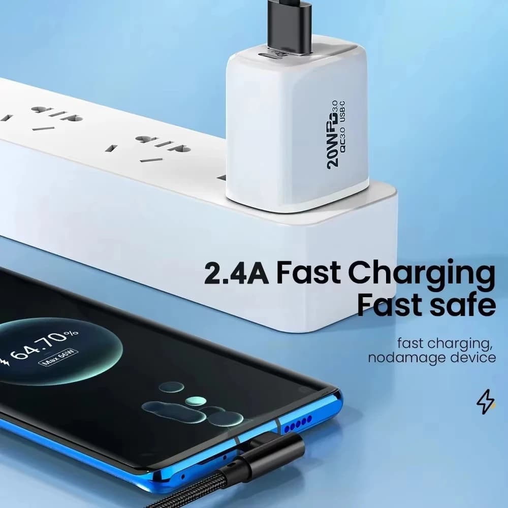 90 Degree Elbow Micro USB 2.4A Fast Charging Data Cable V8 Mobile Phone For Samsung Xiaomi Android Quicked Charger Cord 1m/2m/3m - 6