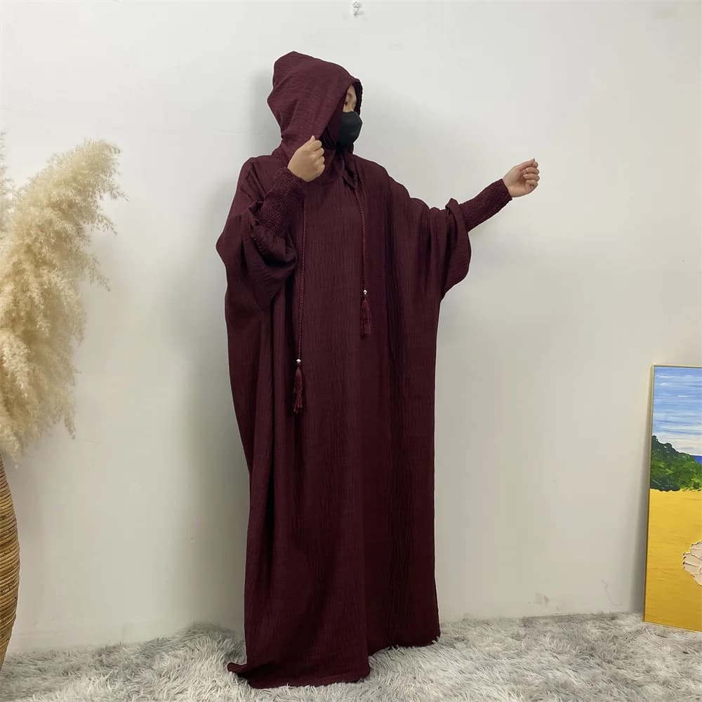 عبايات نسائية 12 لونًا ملابس صلاة إسلامية لرمضان مع جلابة بغطاء للرأس وأكمام تشبه جناح الخفّاش رداء عربي للعيد جلاب - 6