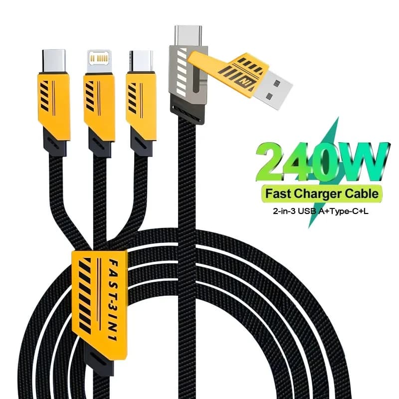 240W Multi Charging Cable 1.2m 3 In 2 Port Fast Charge Cord Compatible Type-C Micro USB Mobile Phones - 2