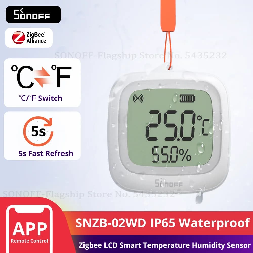 SONOFF SNZB-02WD IP65 Zigbee LCD Smart Temperature Humidity Sensor Waterproof Work with Alexa Google Home Need Sonoff Zigbee Hub