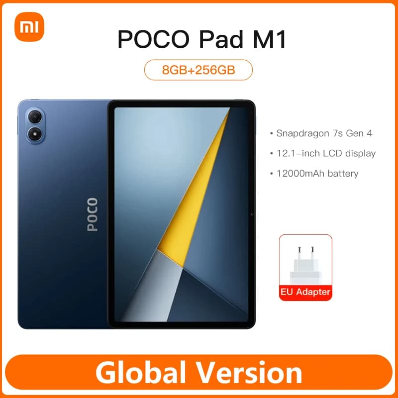 أجهزة لوحية POCO PAD M1 نسخة عالمية أندرويد سنابدراجون 7s الجيل 4 شاشة 12.1 بوصة 120 هرتز 2.5K بطارية 12000 مللي أمبير شحن سريع 33 واط جهاز لوحي