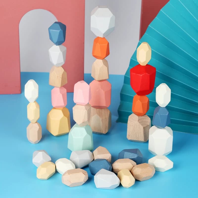 Wooden Sorting Stacking Rocks Stones Sensory Toddler Toys Learning Montessori Toys Building Blocks Game for Kids Birthday Gifts - 4