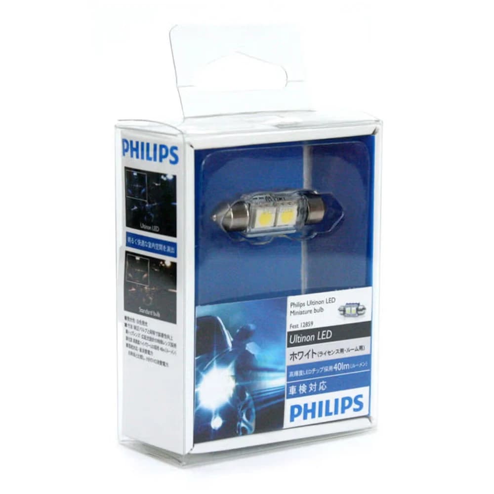 Philips Ultinon LED Fest 36mm 37mm 38mm C5W Festoon 12859 6000K Cool White 2x LED Chips Car Turn Signal Interior Light  (Single) - 3