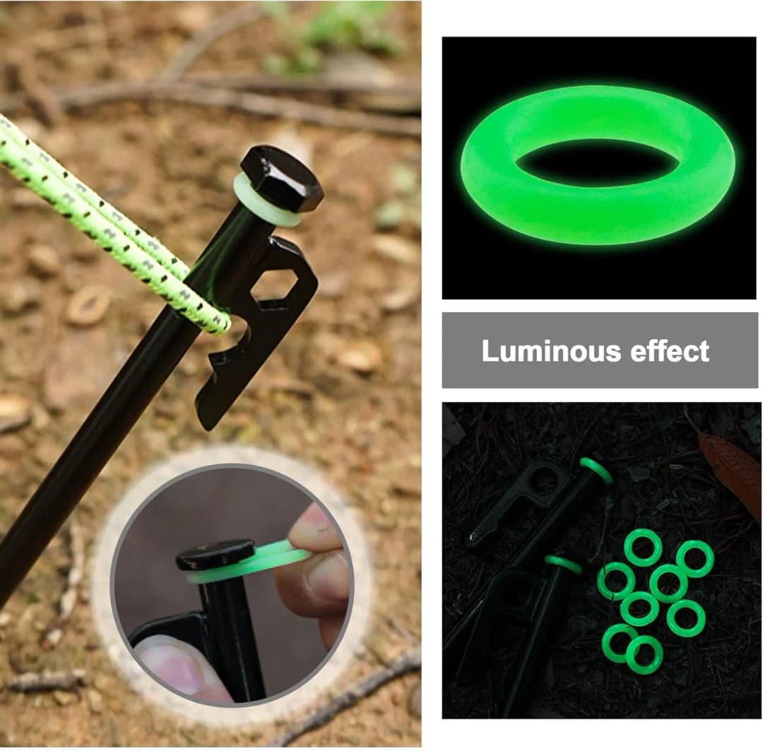 Outdoor Tent peg Glow in The Dark Silicone Green Fishing  Camping Peg Rings Tent Pegs Accessories for Night Warning