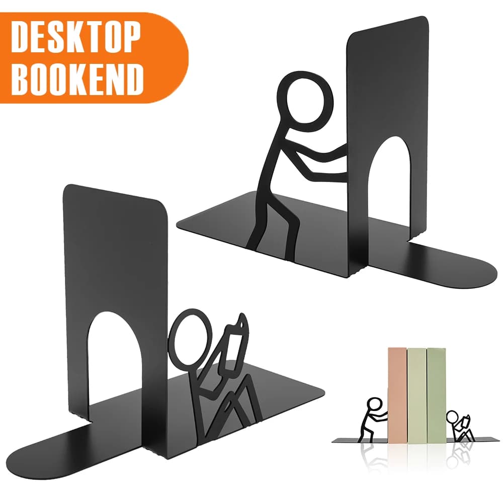 2 قطعة حامل كتب مكتبي معدني، رف تخزين كتب مزخرف، منظم وثائق غير قابل للانزلاق، حامل كتب ثابت