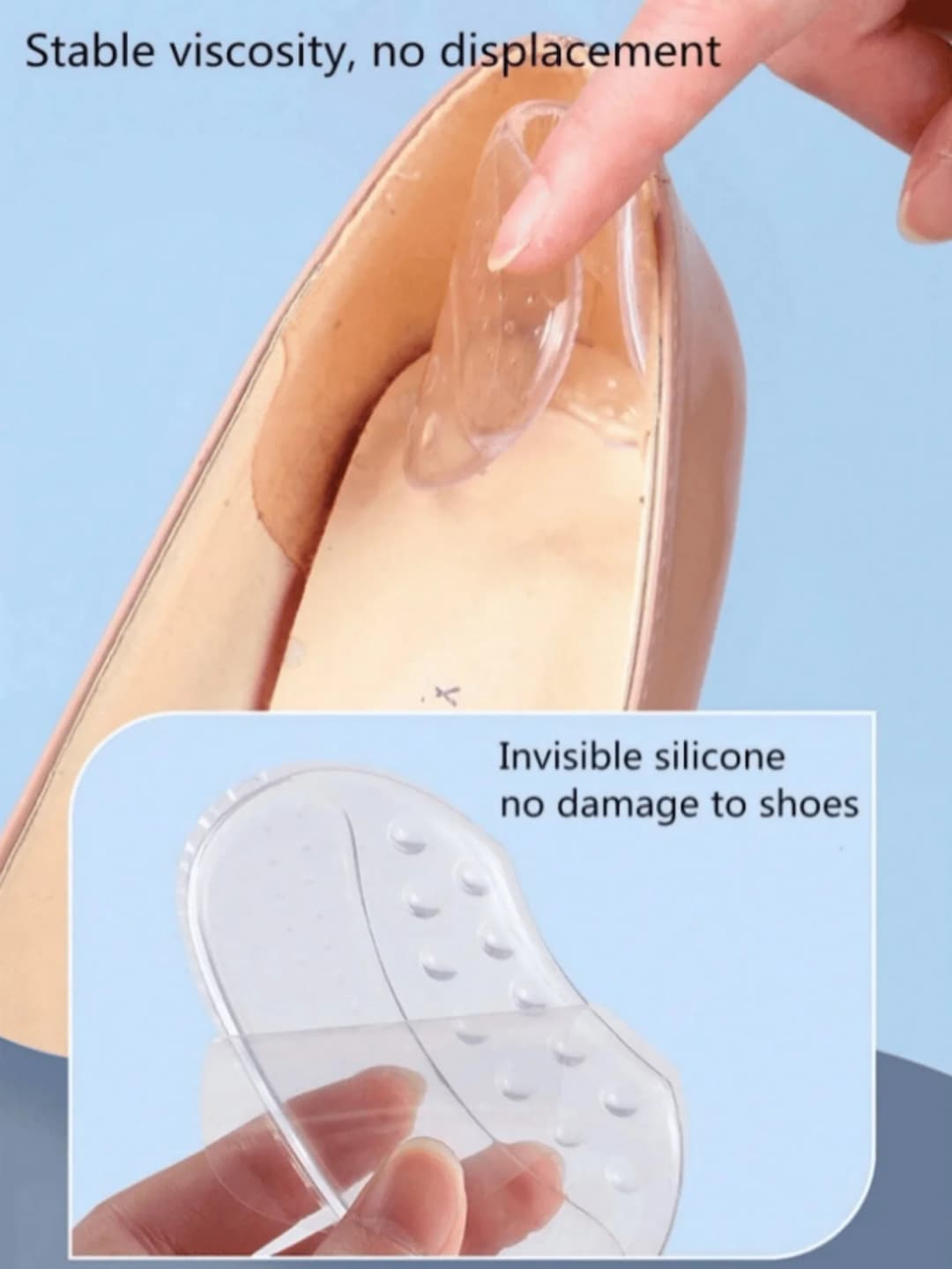 1Pair Heels Grips Silicone Heel Stickers for Women Men Anti Slip Heel Cushions Non-Slip Inserts Pads Foot Heel Care Protector - 3