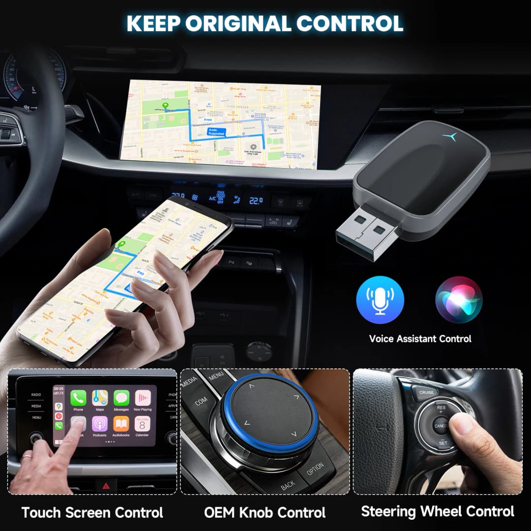 Wireless CarPlay & Android Auto Adapter, Plug & Play Dongle for iOS 10+ / Android 11+ USB-A/C Support - 6