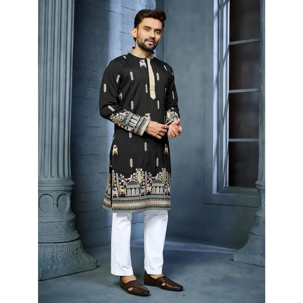 Muslim Kurtta Caftan Dubai Men'S Robe Long-Sleeved Ethnic Style Stand Collar Arabic Clothing National style Middle Eastern - 3