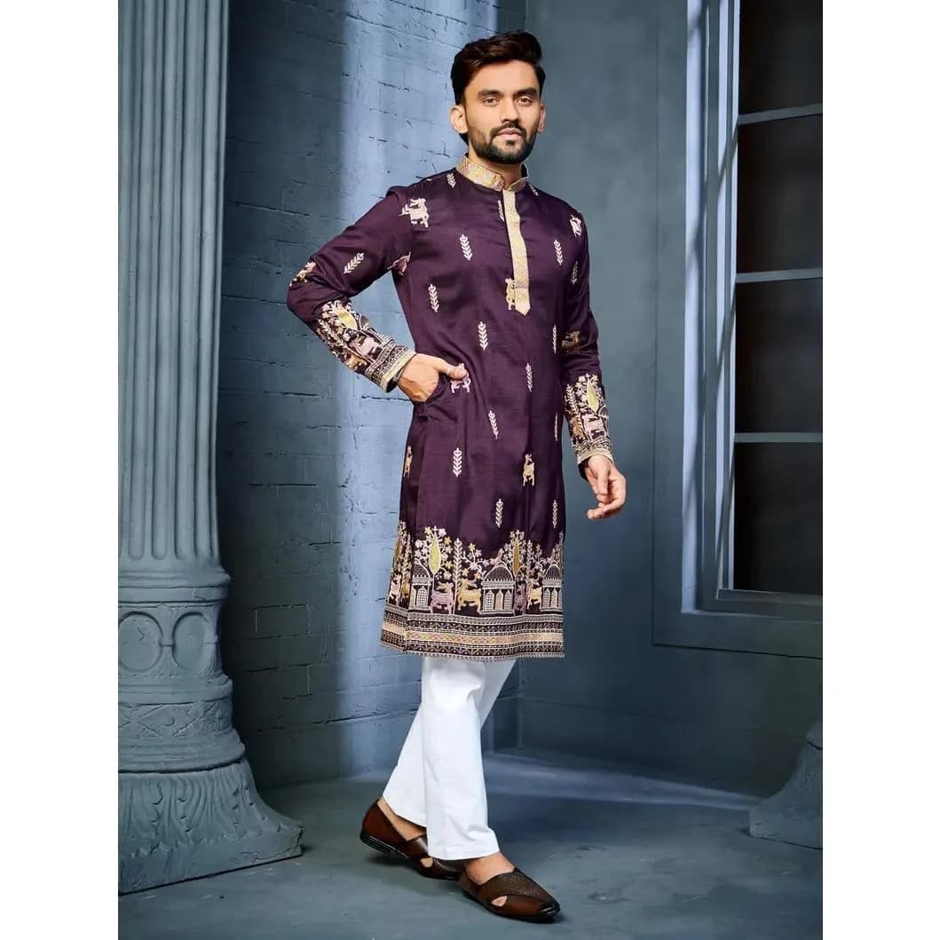 Muslim Kurtta Caftan Dubai Men'S Robe Long-Sleeved Ethnic Style Stand Collar Arabic Clothing National style Middle Eastern - 2