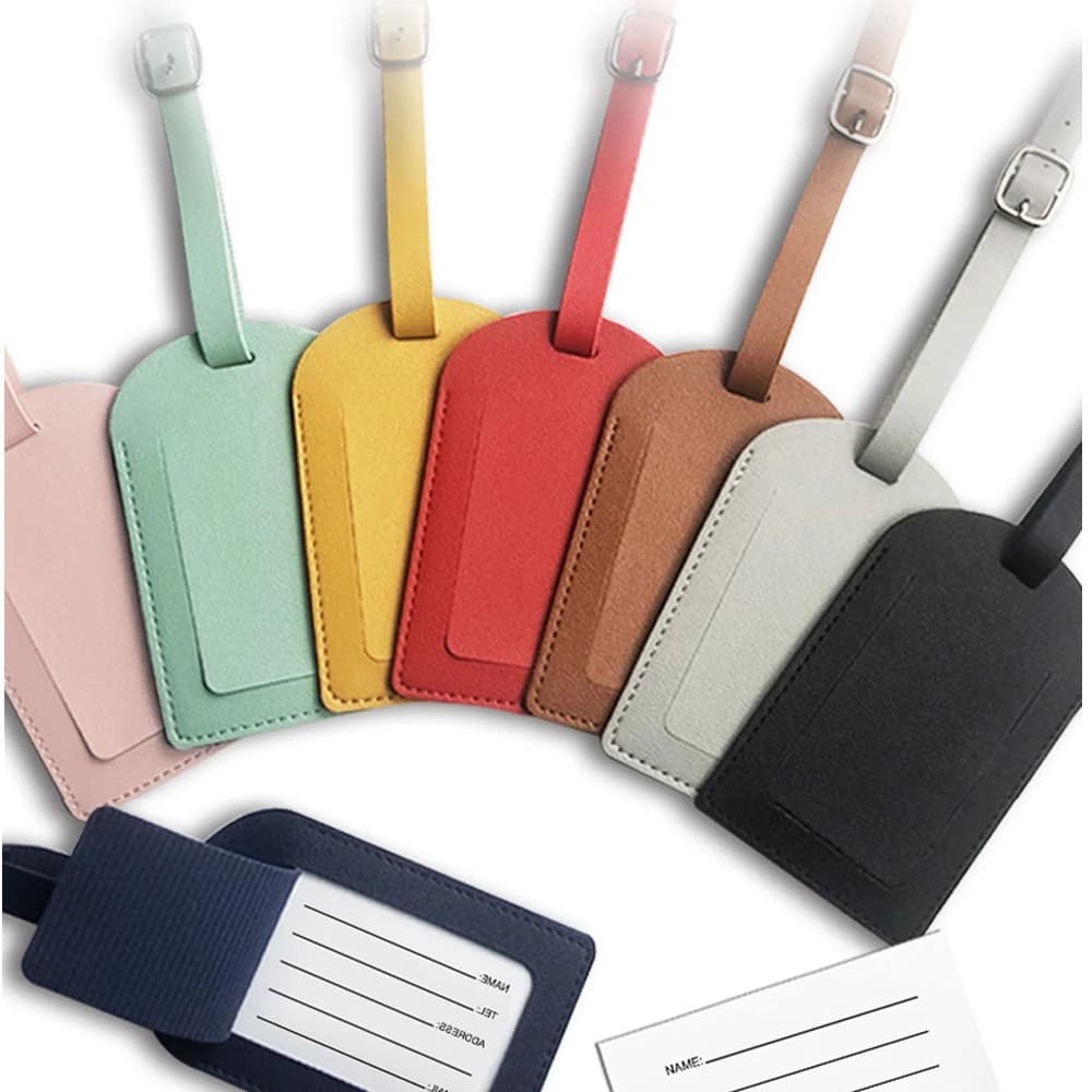 1 قطعة بولي Leather علامة الأمتعة الجلدية النساء الرجال رحلة عطلة إكسسوارات السفر حقيبة العلامات اسم معرف عنوان التسمية حقيبة العلامات للأمتعة
