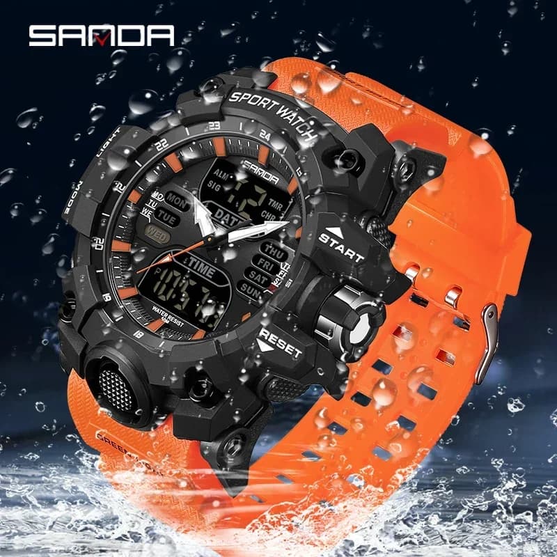 SANDA 6126 Military Man Alarm Stopwatch Quartz Wristwatch Male Digital Clock  Dual Display Men Watches Waterproof Sports Watch