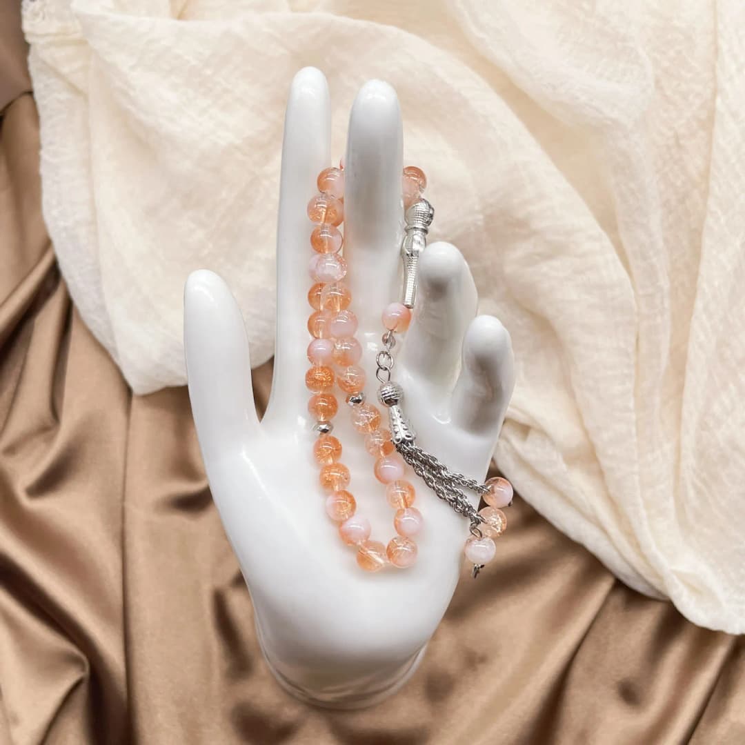 مسبحة جديدة من 33 حبة، 8 ملم، من الزجاج المتشقق، مسبحة صلاة مسلمة للعبادة اليومية، هدية عيد رمضان للنساء - 4