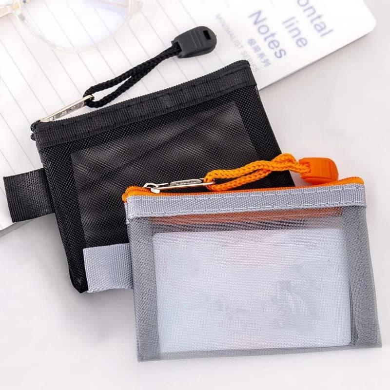 Mini Transparent Mesh ID Card Holder Bank Card Zipper Coin Pocket Travel Portable File Bag Storage Organizer Portable File Bag - 2