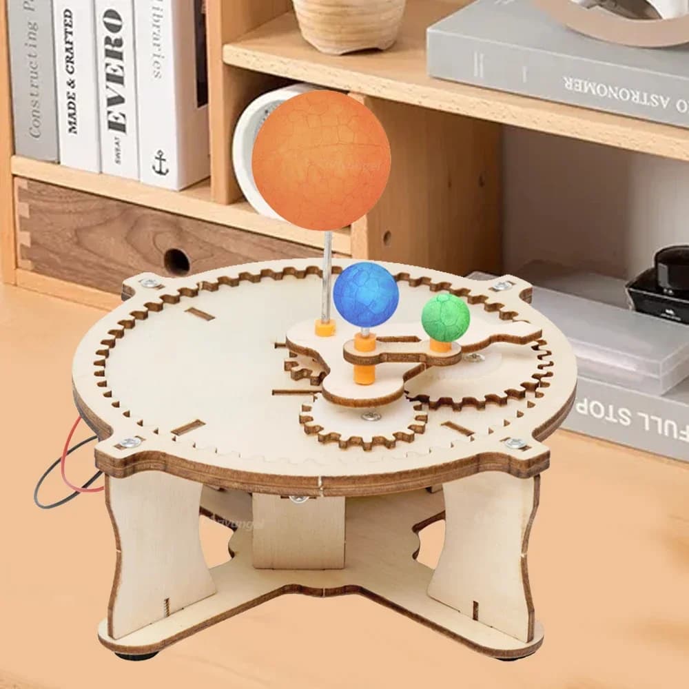 Wooden Sun Earth Moon Planet Solar System Model Kids Puzzle Mechanical Set DIY Science Toy Educational Scientific Experiment Kit - 2