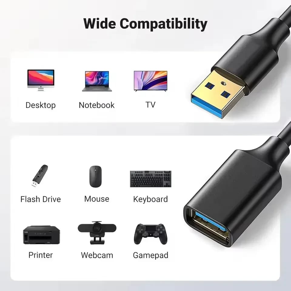 كابل تمديد USB3.0 للتلفزيون الذكي PS4 Xbox بطول 1m/2m/3m سلك مزامنة بيانات فائقة السرعة USB 3.0/2.0 - 6