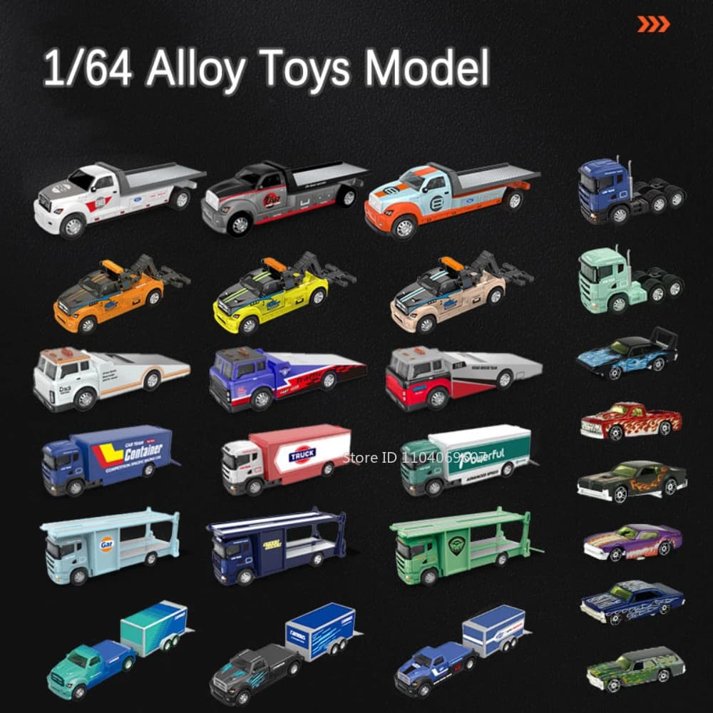 1:64 Scale Container Truck Miniature Model Toy Cars Metal Diecast Trailer with Pull Back Transport Vehicle Toys for Kids Gifts - 6