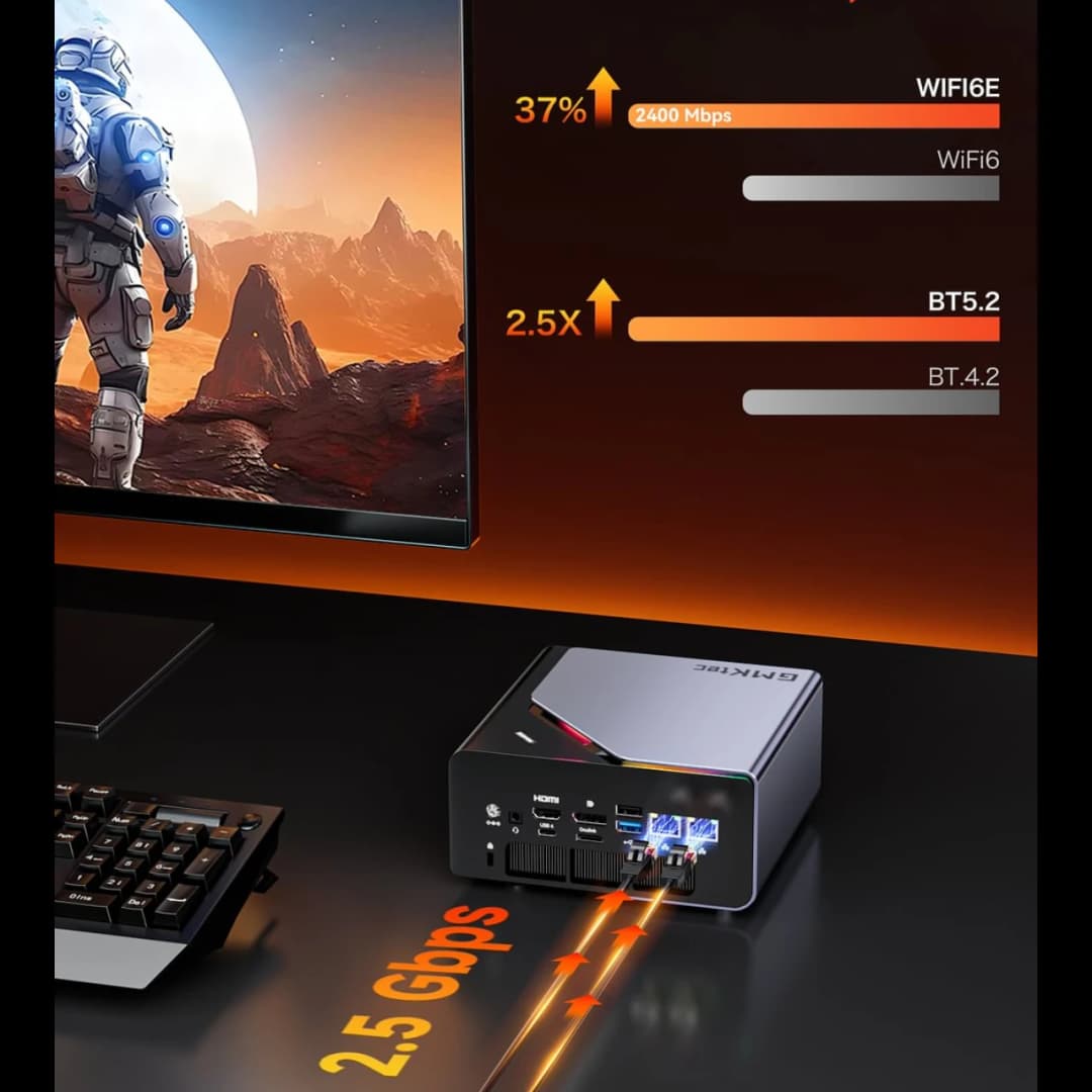 كمبيوتر ألعاب مصغر GMKtec K12، معالج AMD Ryzen 7 H 255 (محدث إلى 8745HS)، كمبيوتر مكتبي مصغر Radeon 780M، Wi-Fi 6E/BT5.2، USB-C، Barebone - 3