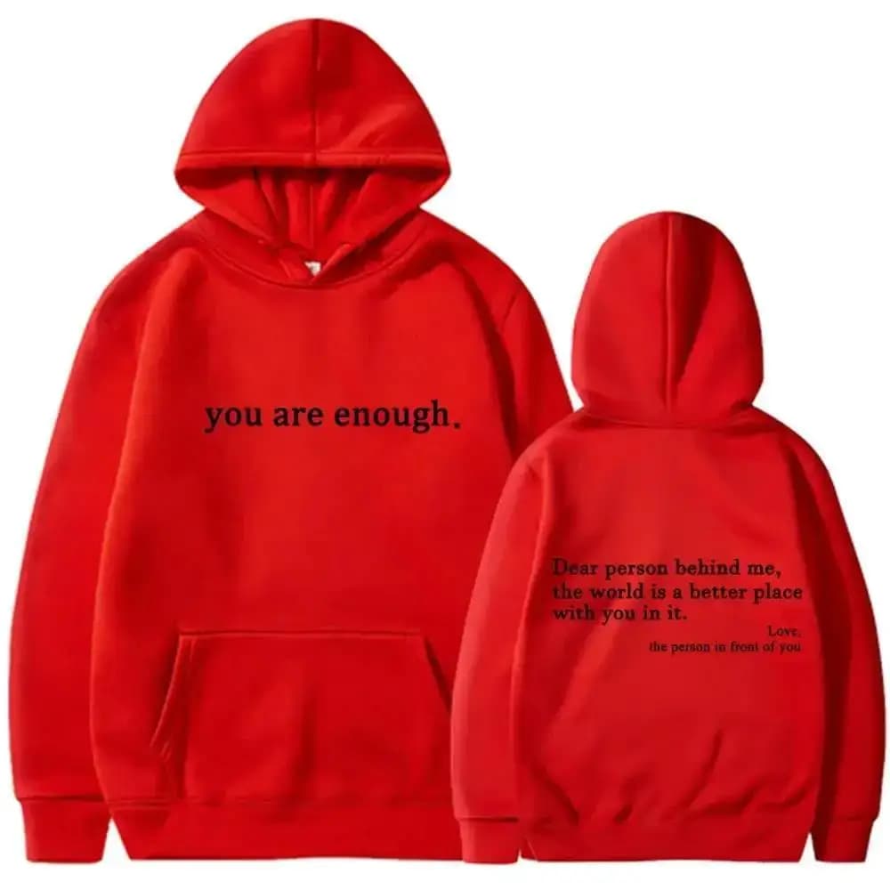 Autumn Winter Men Hooded Dear Person Behind Me You Are Enough Print Fashion Sweatshirt Hip Hop Casual Unisex Clothing - 5