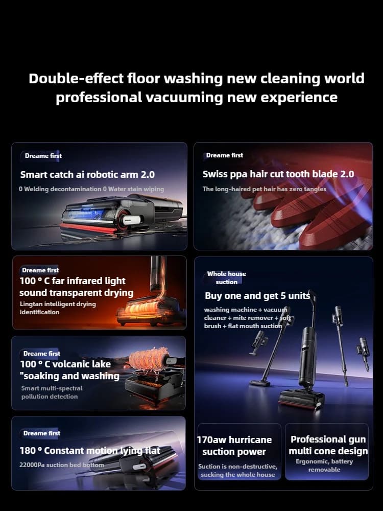 Dreame 5-in-1 Mechanical Arm Floor Scrubber T50Mix Vacuum, Mite Removal, No Water Stains, No Clogging, Household Use - 3
