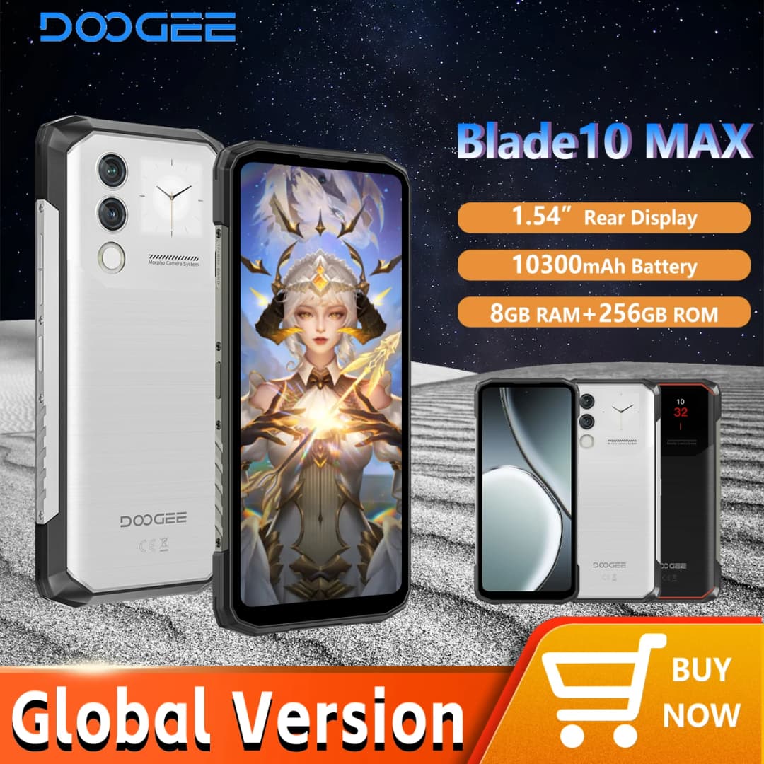 هاتف DOOGEE Blade10 Max المتين بشاشة 6.56 بوصة بمعدل تحديث 90 هرتز من نوع IPS، ذاكرة 8 جيجابايت و256 جيجابايت، شاشة خلفية 1.54 بوصة، كاميرا رئيسية بدقة 50 ميجابكسل مع تقنية الذكاء الاصطناعي، بطارية 10300 مللي أمبير، شحن سريع 18 واط - 2