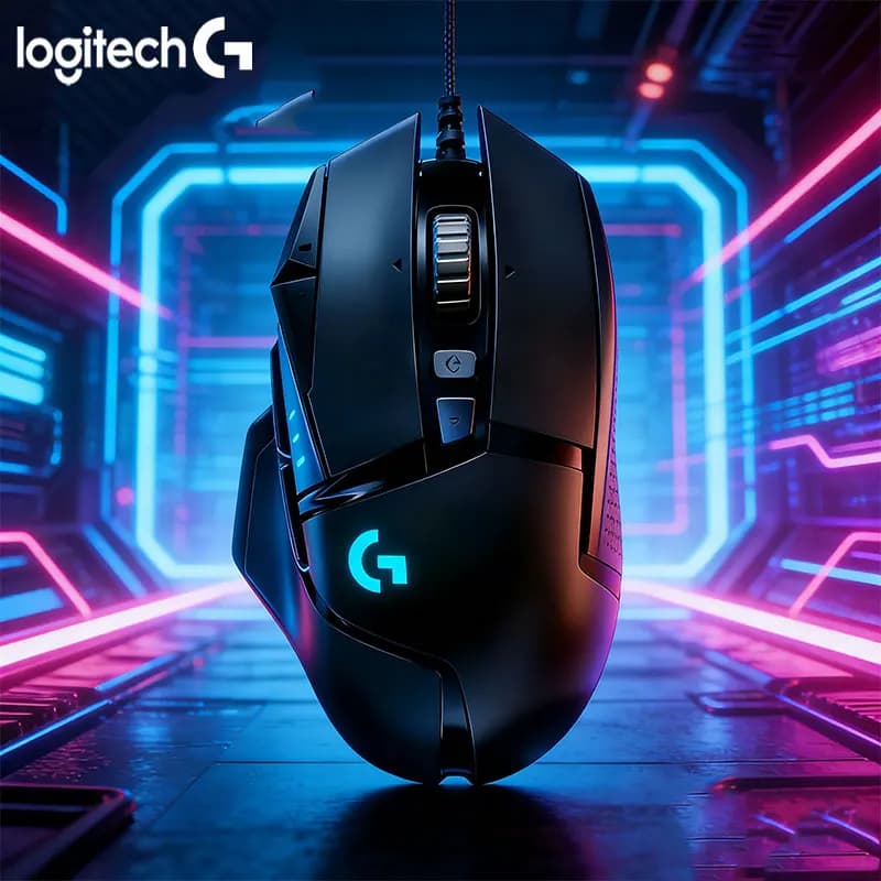 Logitech G502 HERO Wired Mouse, Mechanical RGB Lighting, Black, Dual Mode Rapid Scroll, 11 Programmable Buttons