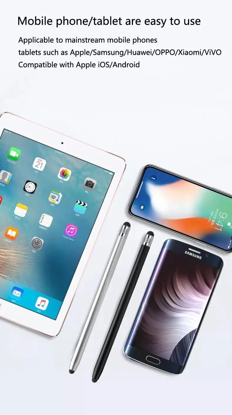قلم لمس عالمي للكمبيوتر اللوحي، بالسعة مزدوجة، رأس سيليكون، متوافق مع آيباد وأندرويد والهواتف الذكية - 3