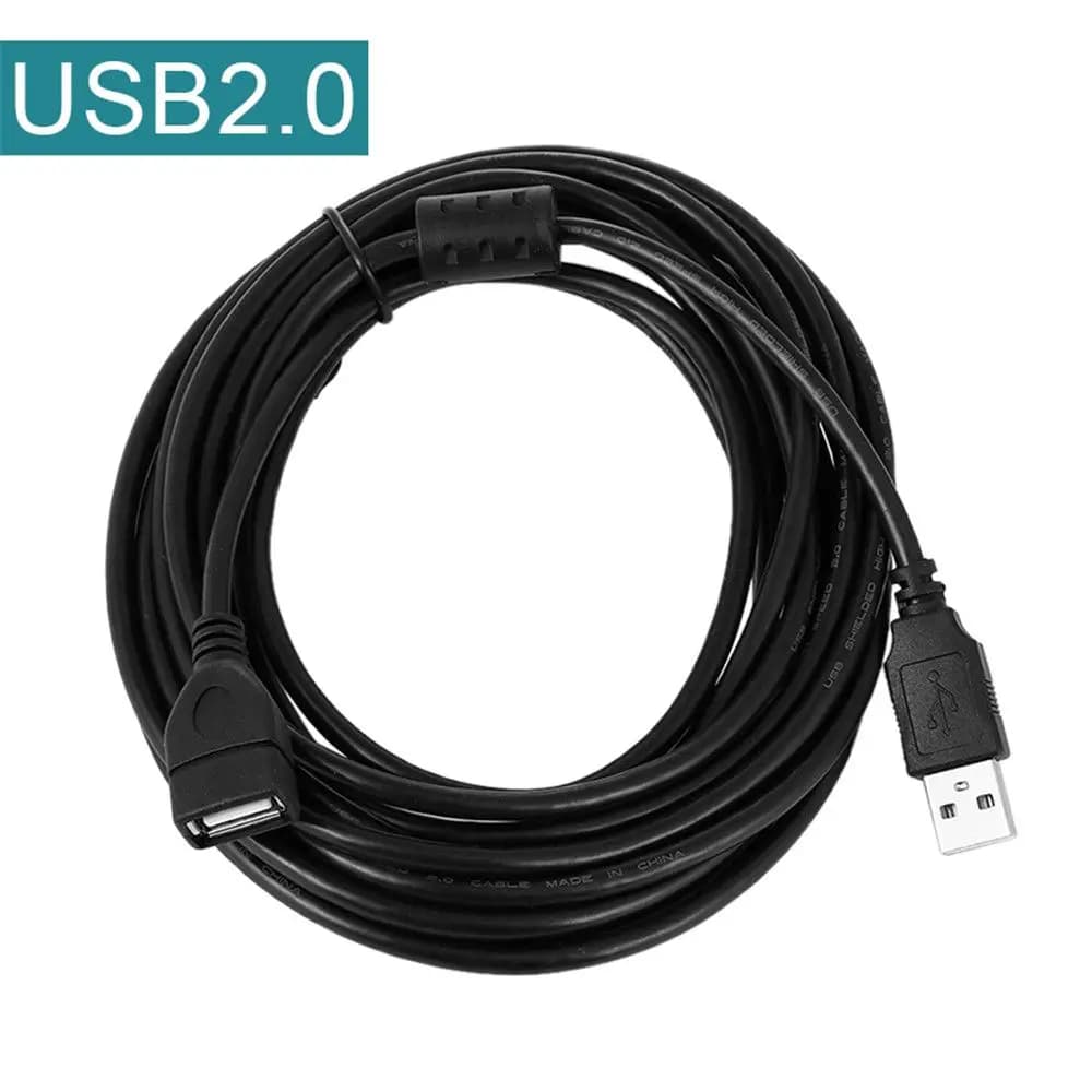 سلك شاحن USB 2.0 أسود، كابل تمديد شحن ومزامنة بيانات من ذكر إلى أنثى، أطوال 0.6م و1م و1.5م و3م و5م