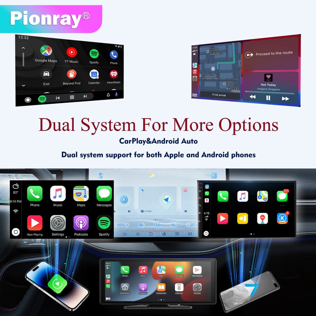 شاشة Carplay اللاسلكية المحمولة 10.26 بوصة مع Android Auto، نظام صوتي باللمس، كاميرا داش وكاميرا احتياطية - 3