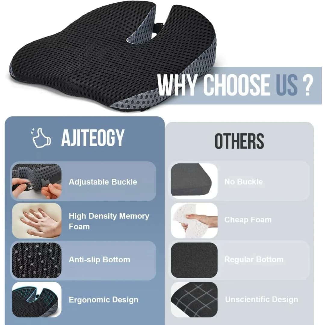 Memory Foam Car Wedge Seat Cushion for Driving, Height Booster & Posture Support, 4D Mesh Seat Pad with Adjustable Straps - 5
