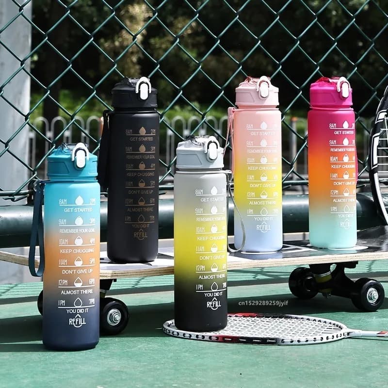 1pc Gradient Sports Water Bottle with Straw & Time Marker for Outdoor Fitness Hiking & Gym Leakproof Travel Water Bottle - 5