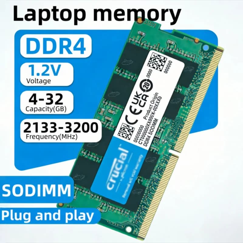 Crucial DDR4 Notebook memory 4GB 8GB 16GB 32GB 2133MHz 2400MHz 2666MHz 3200MHz SODIMM 1.2V Laptop RAM PC4-21300S PC4-25600S 260Pin Compatible with HP Dell notebook intel and AMD