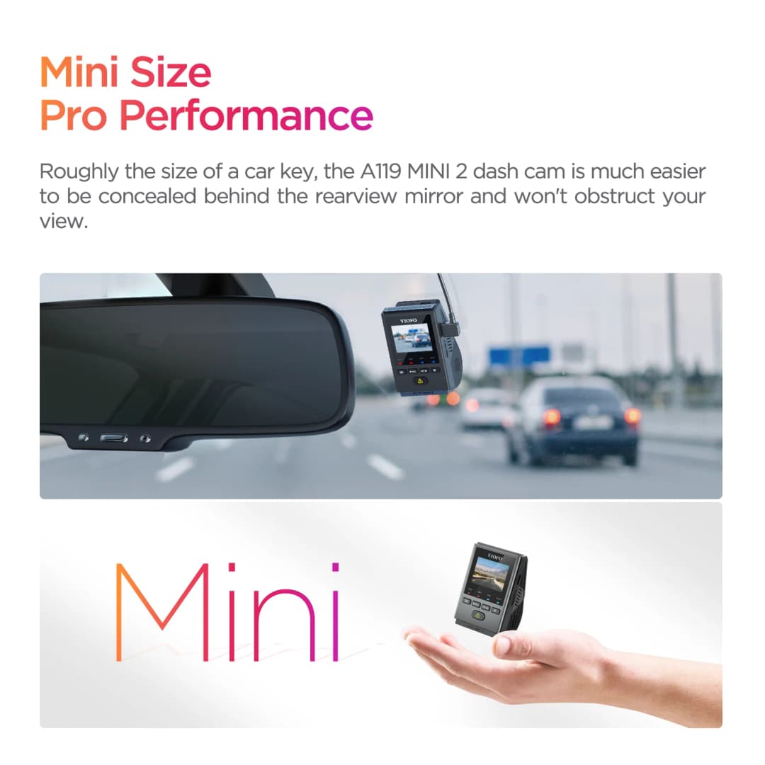VIOFO A119MINI-2 Dash Cam 2K 60FPS جهاز تسجيل فيديو رقمي للسيارات التحكم الصوتي 5 جيجا هرتز واي فاي ونظام تحديد المواقع مسجل فيديو للسيارات وضع وقوف السيارات المخزنة - 2